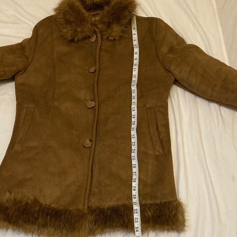 Brown Faux Fur Trimmed Coat - Picture 8 of 9